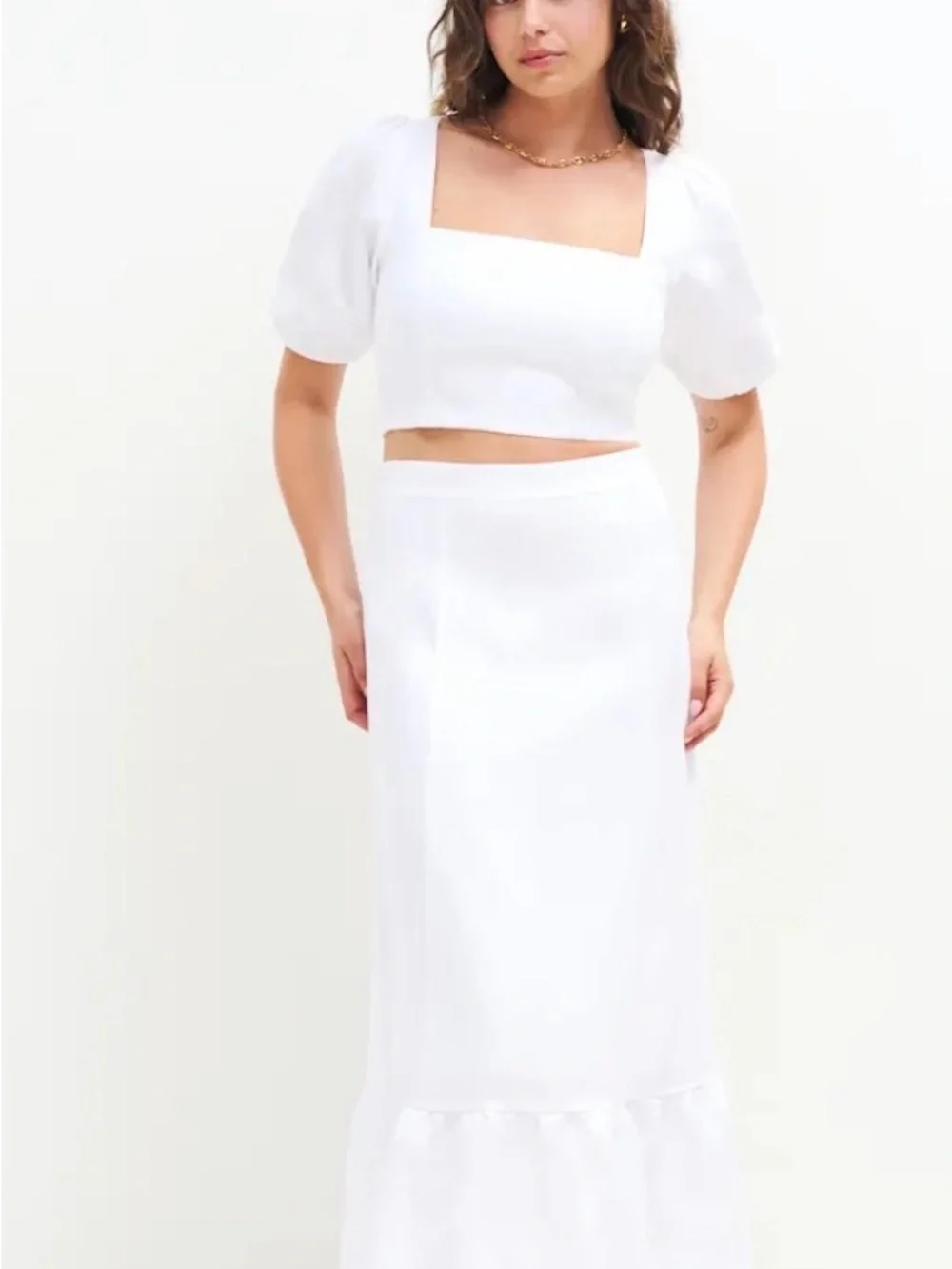Reformation White Midi Ruffle-Hem A-Line Skirt - Picture 3 of 5